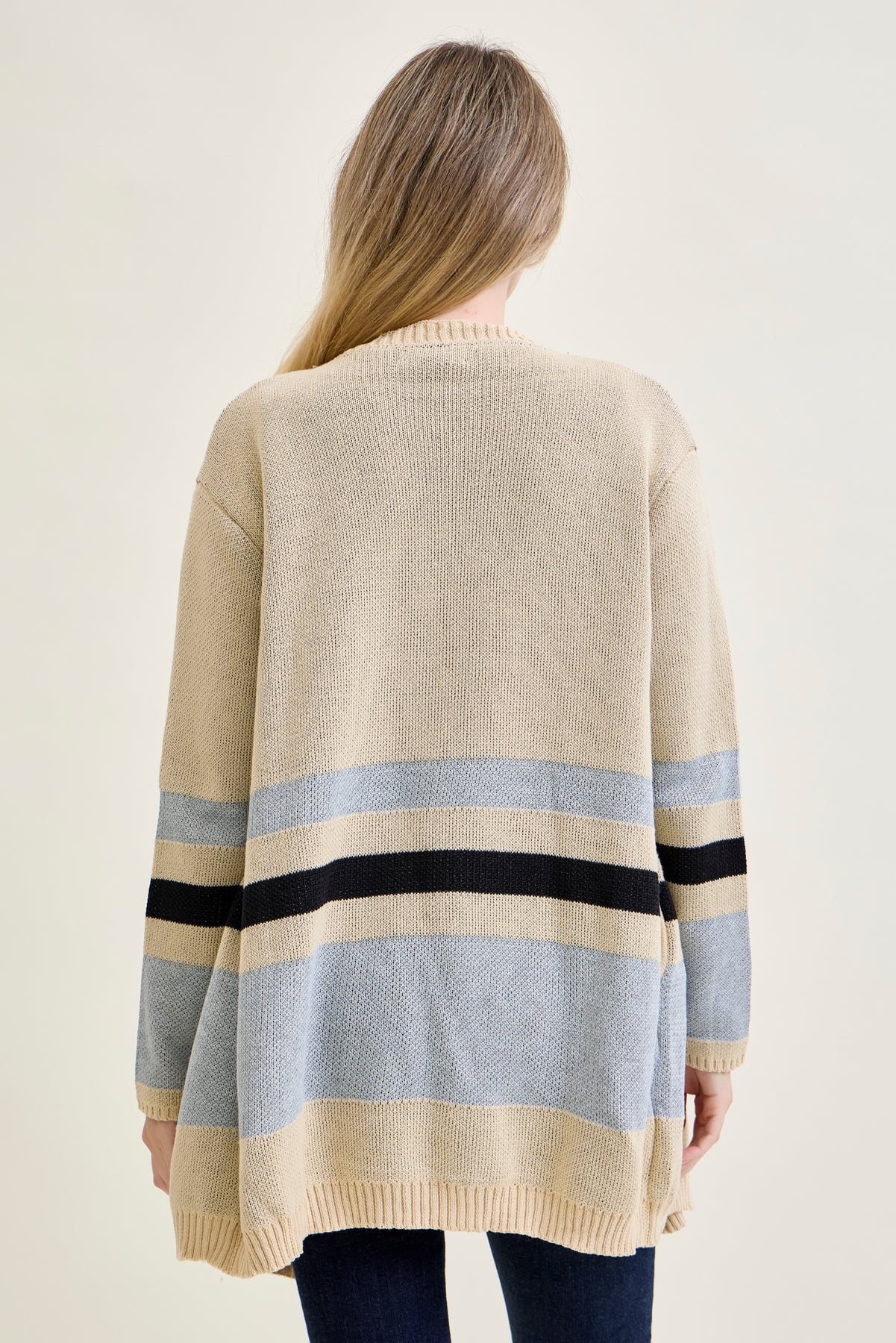 Drape Stripe Cardigan Beige Sweater