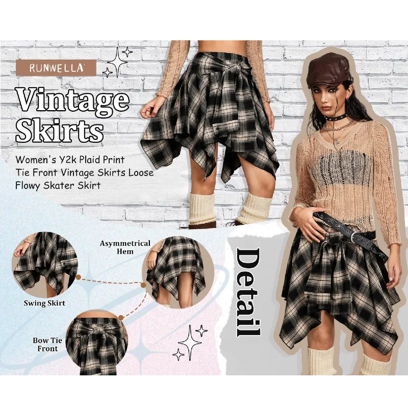 Women's Fashion Plaid Print Asymmetrical Hem High Waisted Skirt