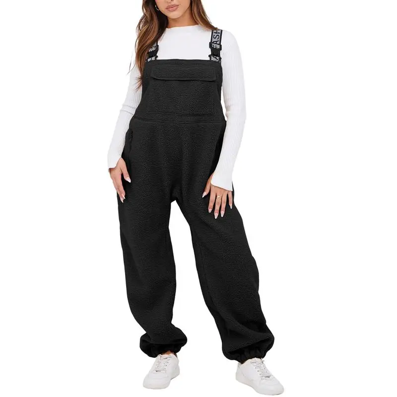 Women Fleece Overalls One-piece Bibs Jumpsuits