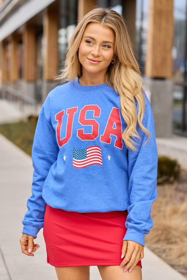 USA Flag Heather Blue Graphic Sweatshirt