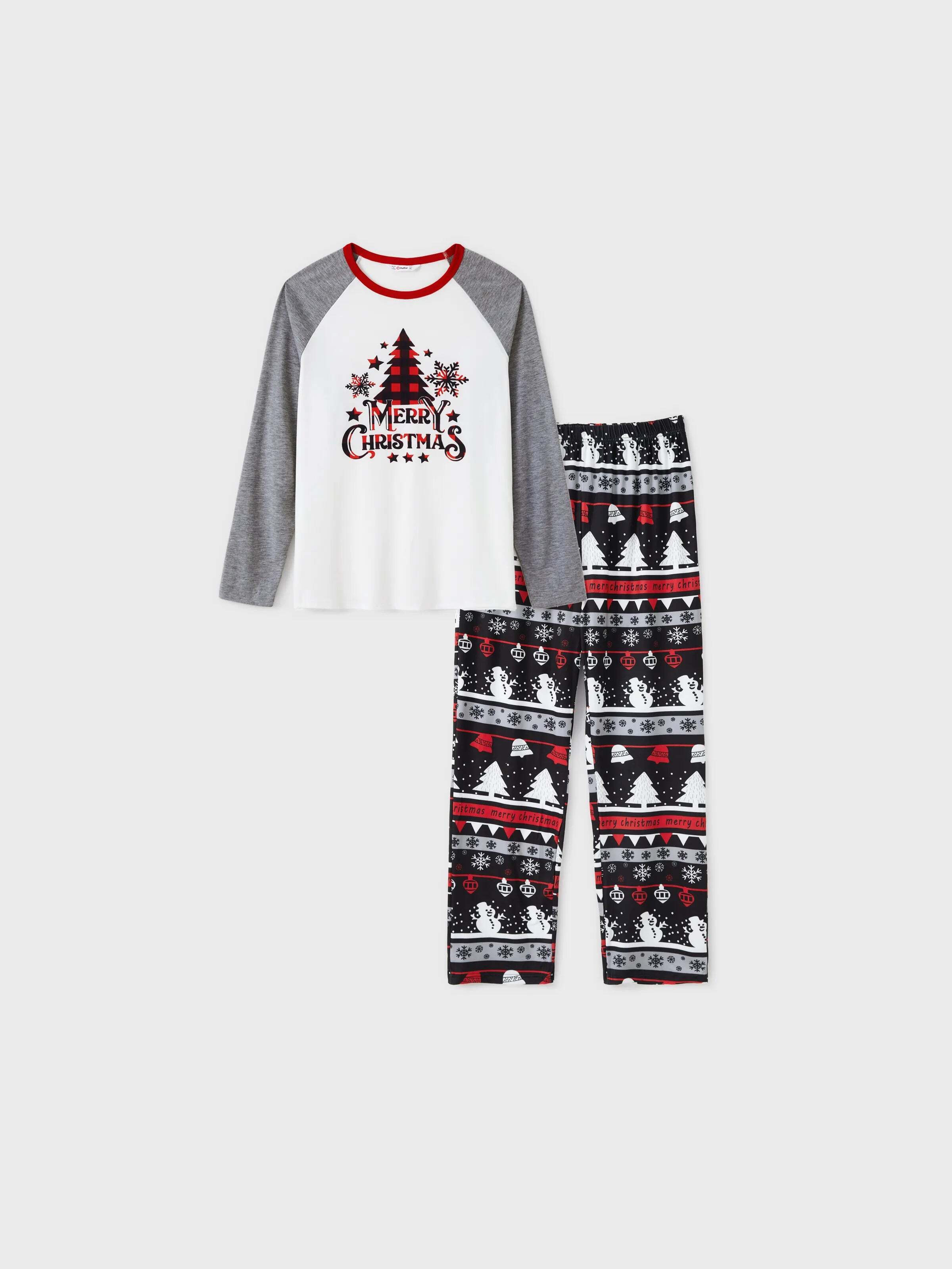 Christmas Tree Snowflake and Letters Print Grey Family Matching Long-sleeve Pajamas Sets with Christmas Socks Grey