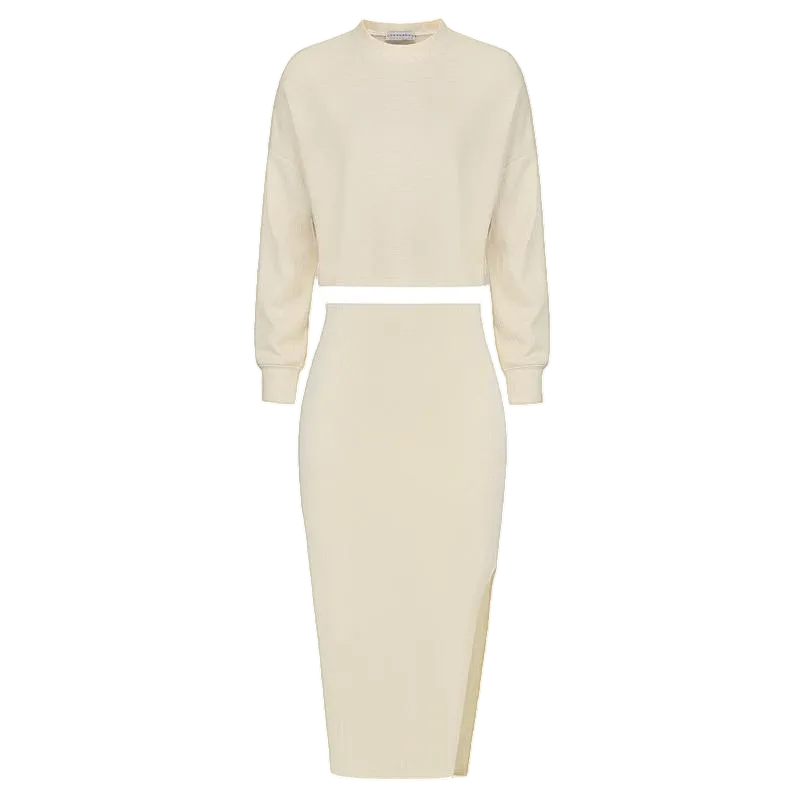 Women's 2-piece tracksuit: cropped top + left-slit skirt