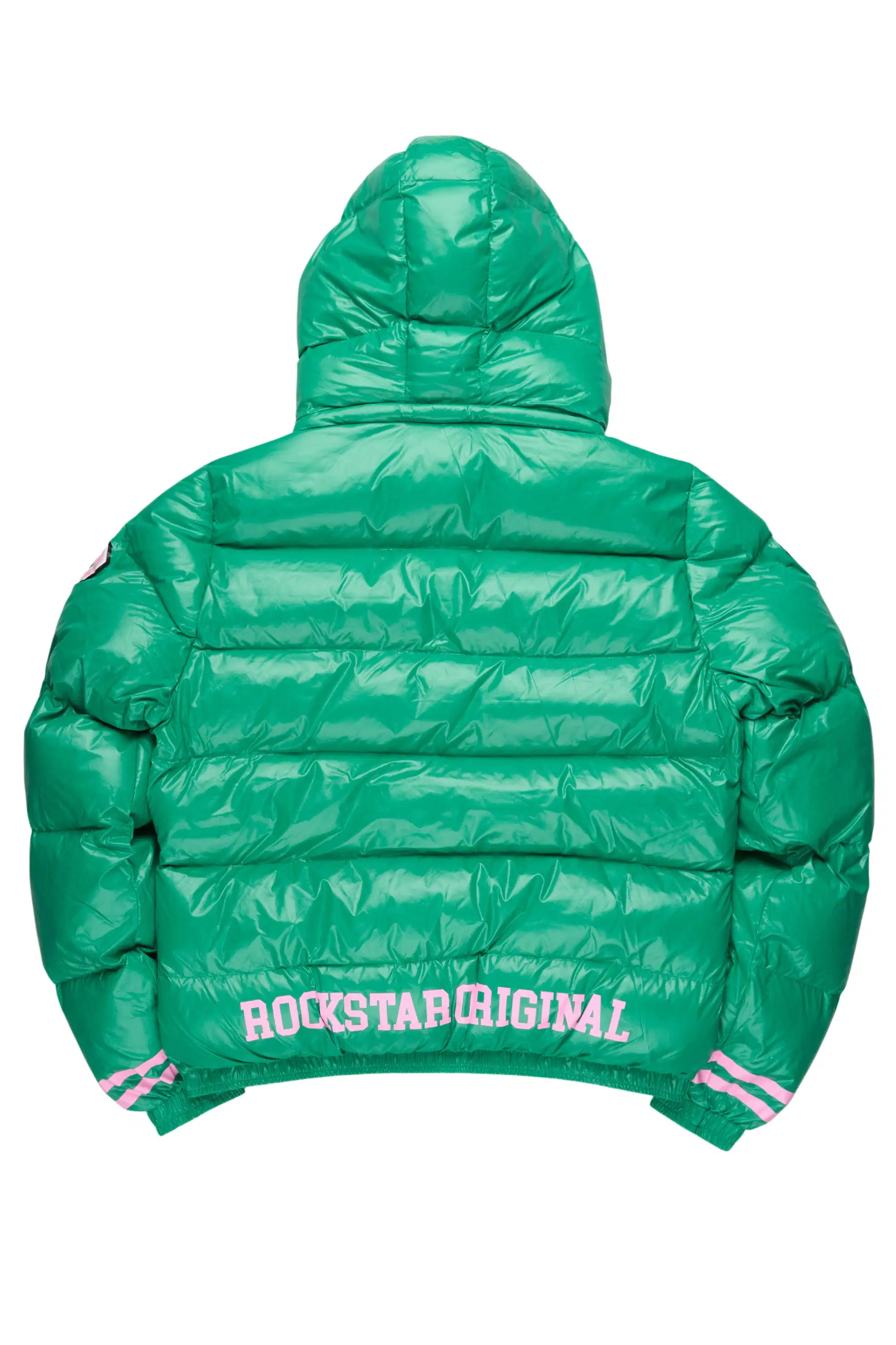 Kymberly Green/Pink Varsity Puffer Jacket