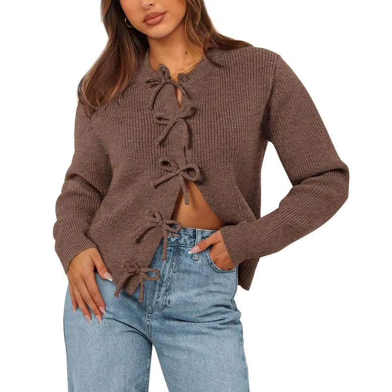 Open Front Long Sleeve Button Cardigan Sweaters for Women