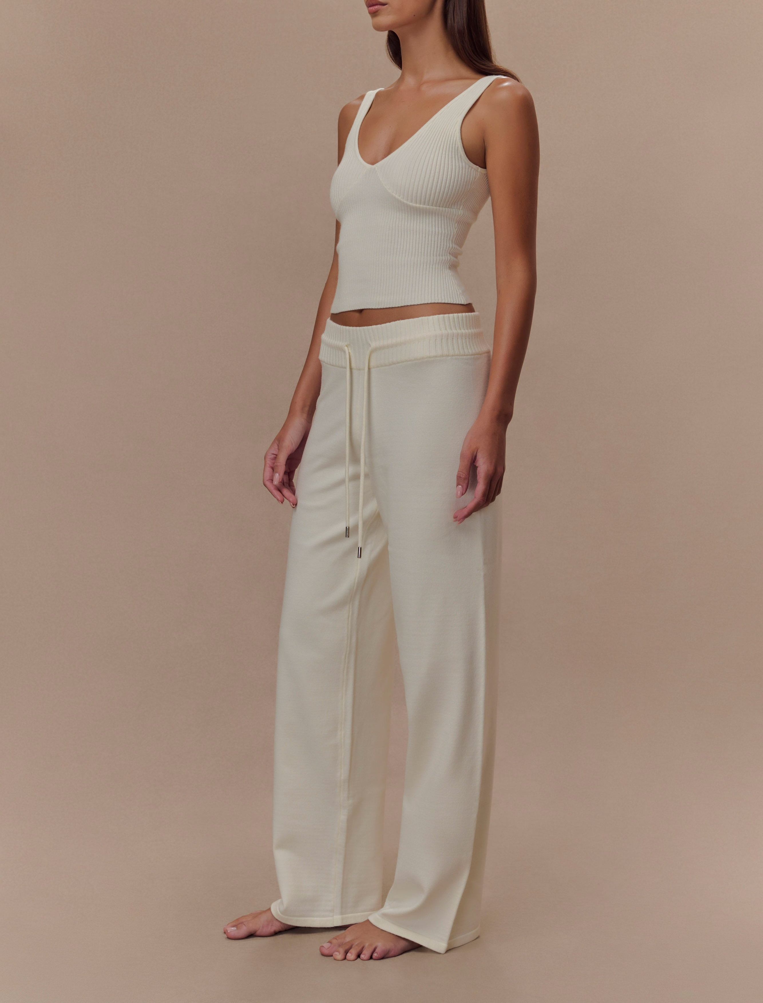 Ivory Knit Wide Leg Pants