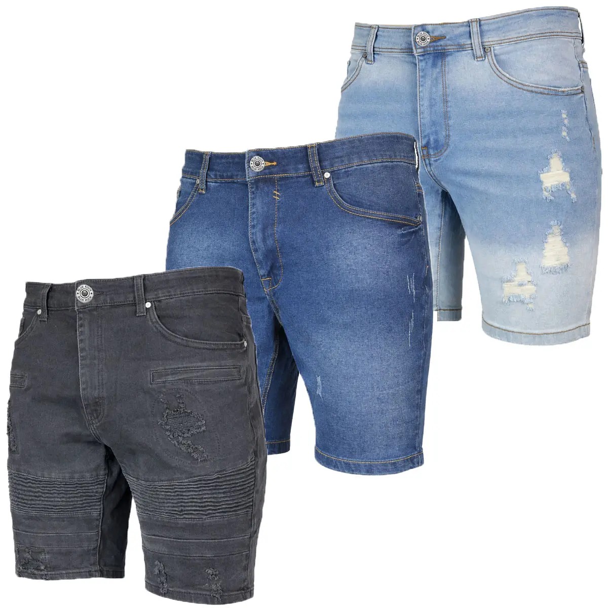 Mens 3 Pack Classic Jean Shorts with Multiple Styles (30-42)