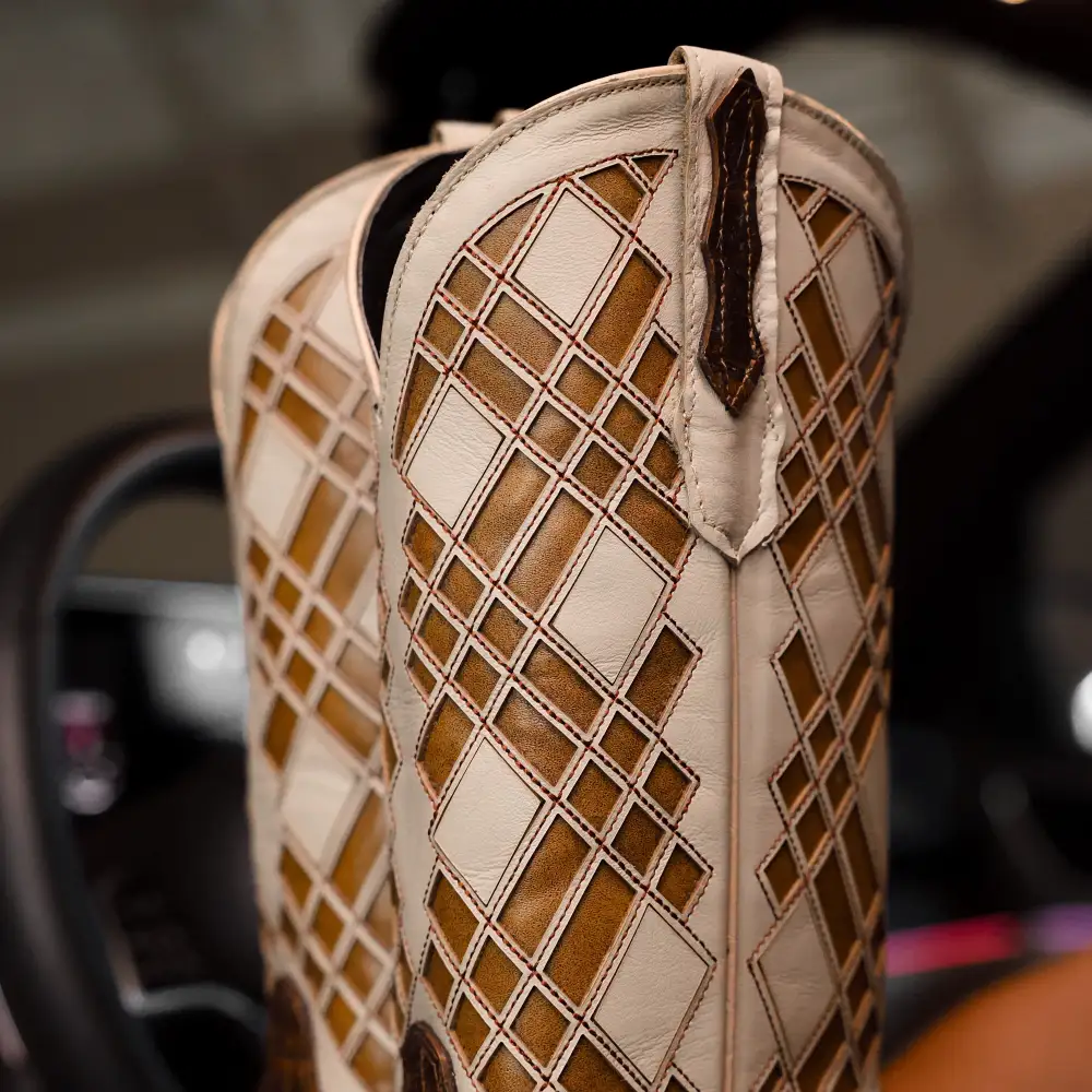 Honey Caiman Hornback Leather Boots - Square Toe