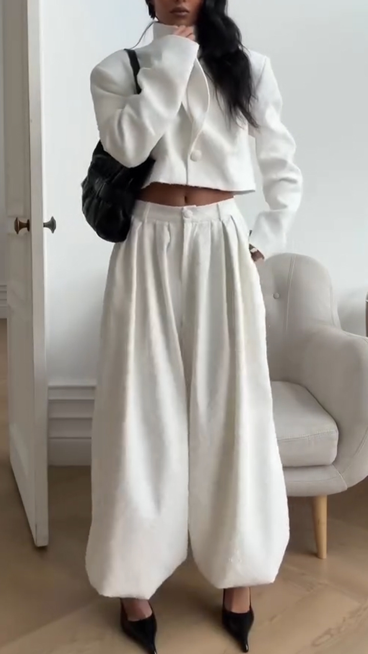 Women Stand Up Collar Top+ Pants Casual Outfit with Temperament