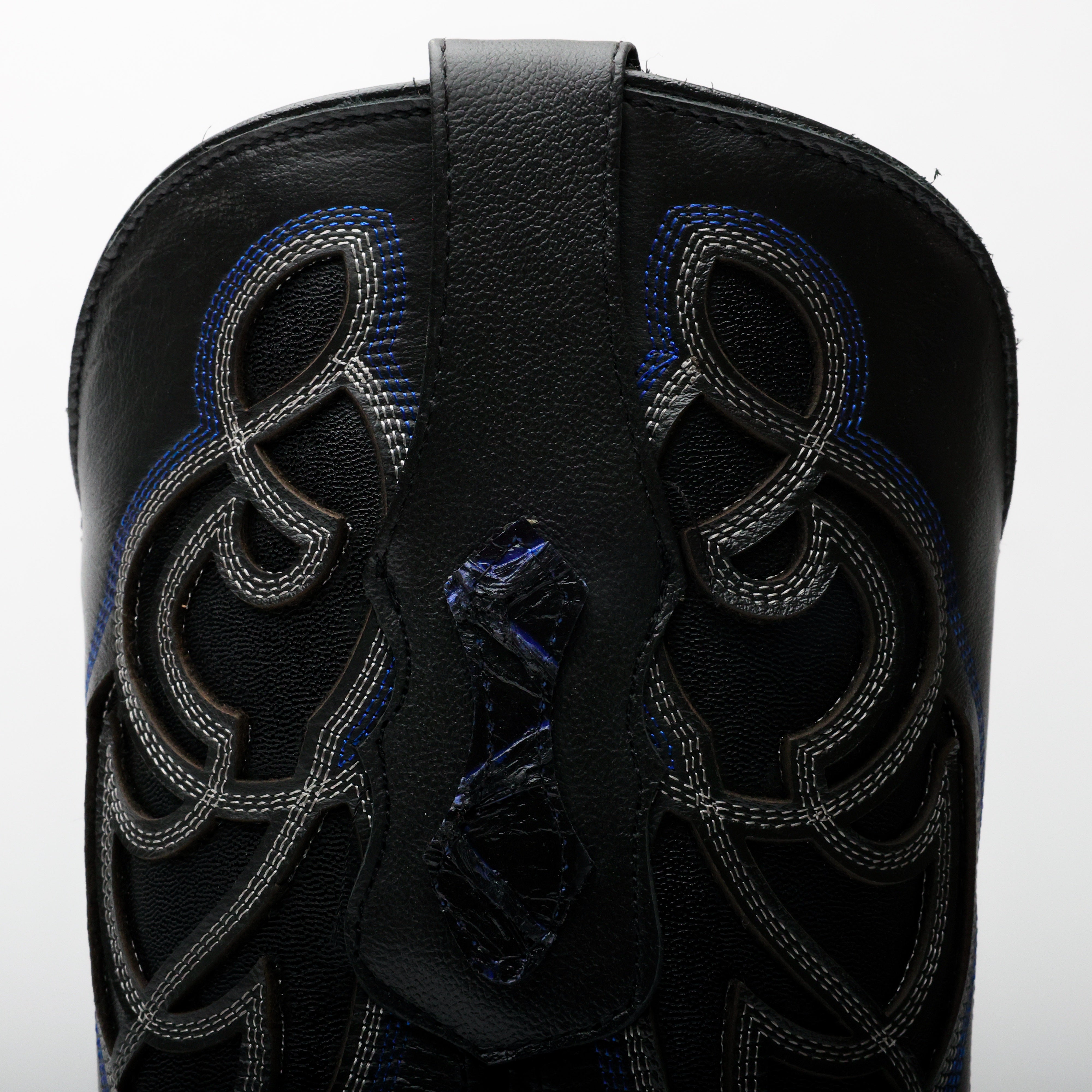 Black/Blue Pirarucu Leather Boots - Square Toe