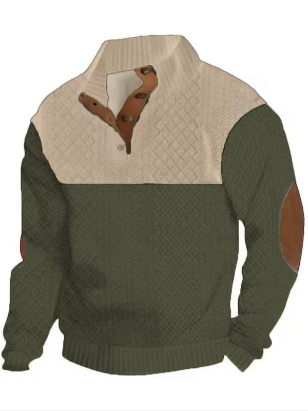 Men’s Colorblock Jacquard Sweatshirt – Casual Sports Pullover for Fall & Winter