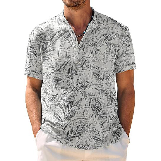 Men's Casual Henley Shirt Band Collar Short Sleeve Shirt Summer Beach Hippie T-Shirt