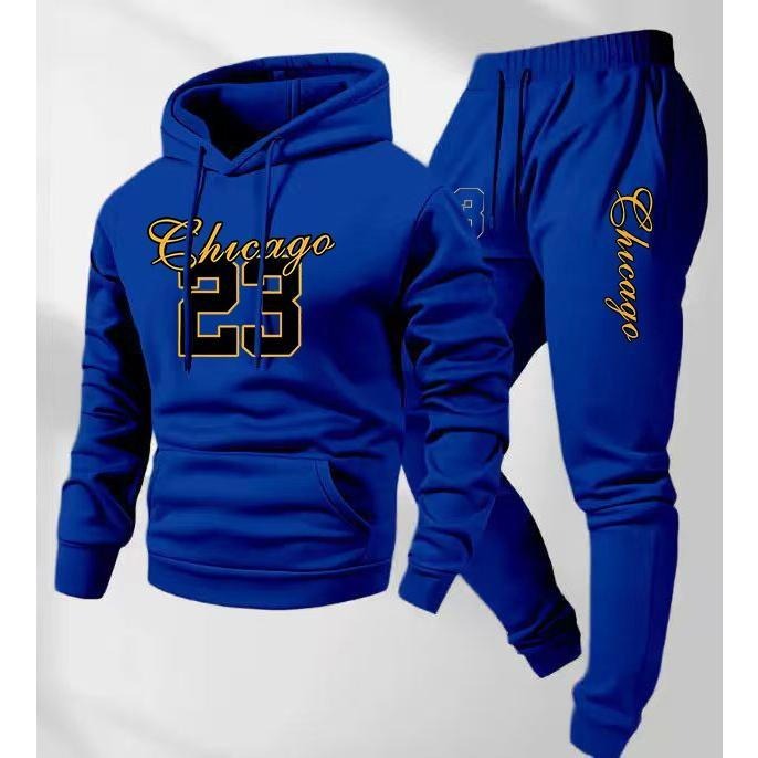 Men's team number printed hoodie and drawstring track pants set