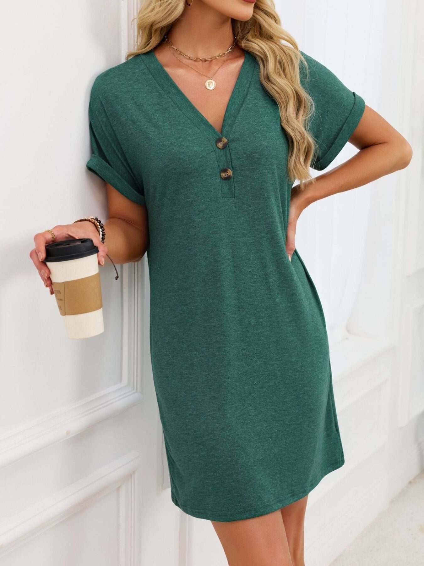 Casual V-Neck Short Sleeve T-Shirt Dress