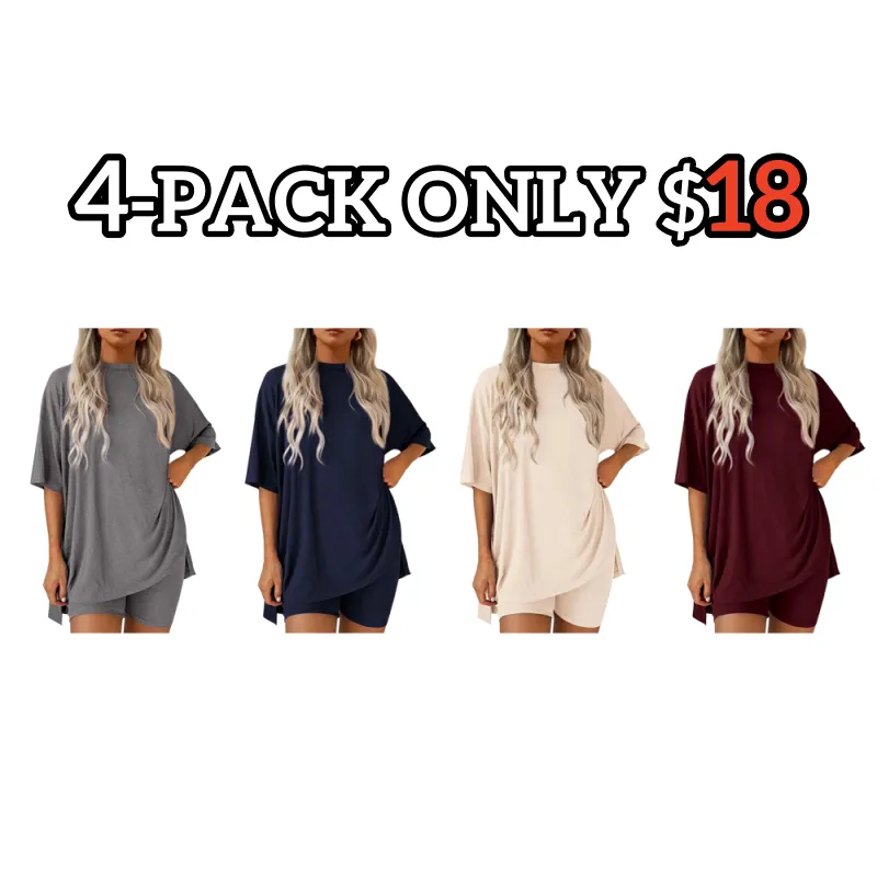 Women’s Summer Crewneck Lounge Set with Biker Shorts