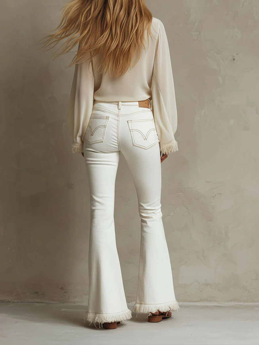 Casual Fringed Flared Jeans