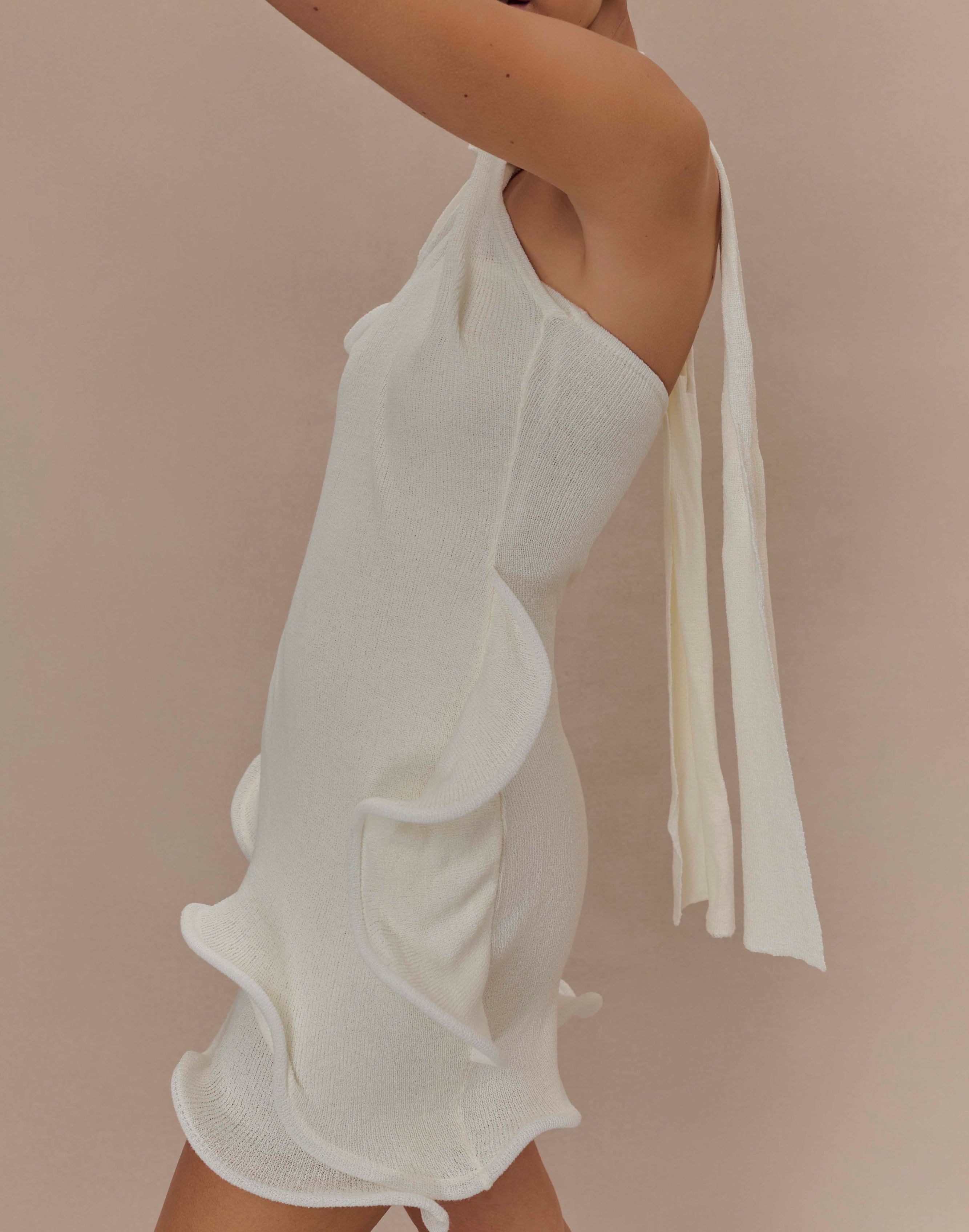 White Halter Knit Mini Dress