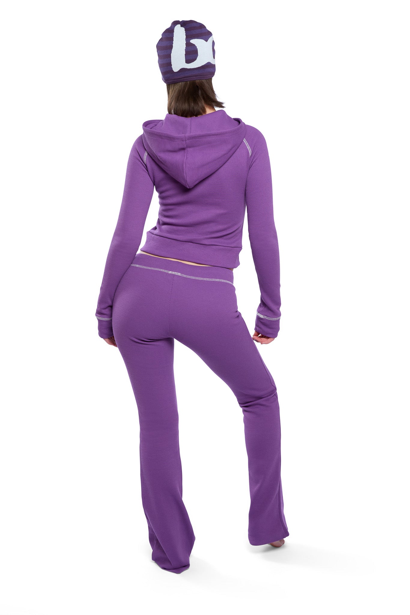 WAFFLE KNIT BOOT CUT PANTS (ROYALTY PURPLE/CREAM)