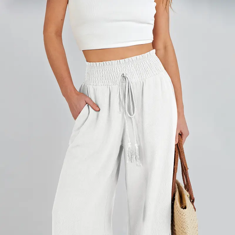 ANRABESS Women Linen Palazzo Pants SummerCasual Loose High Waist Wide Leg Long LoungePant Trousers with Pocket