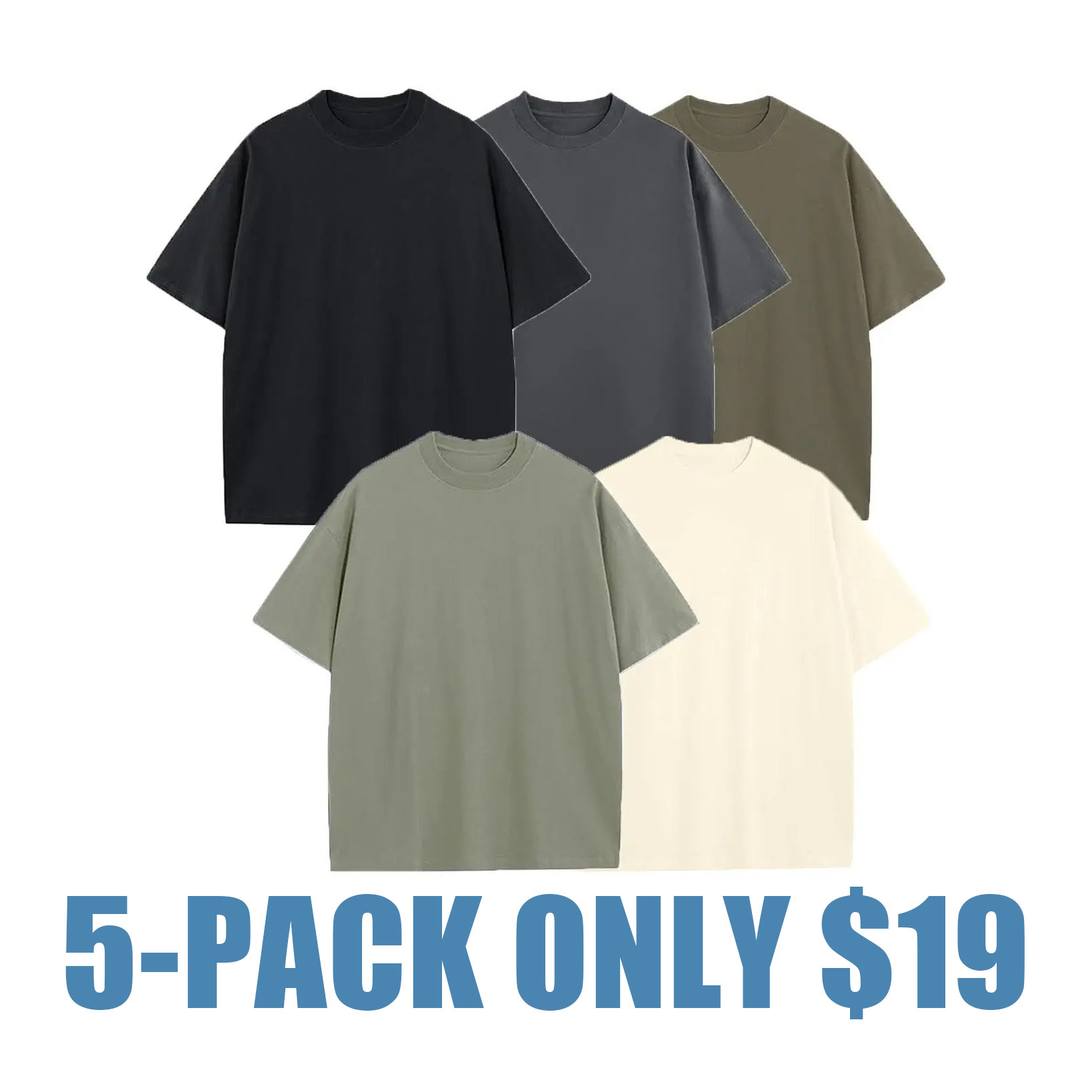 Men's Heavyweight Cotton Oversized Drop Shoulder T-Shirt Multi-Pack