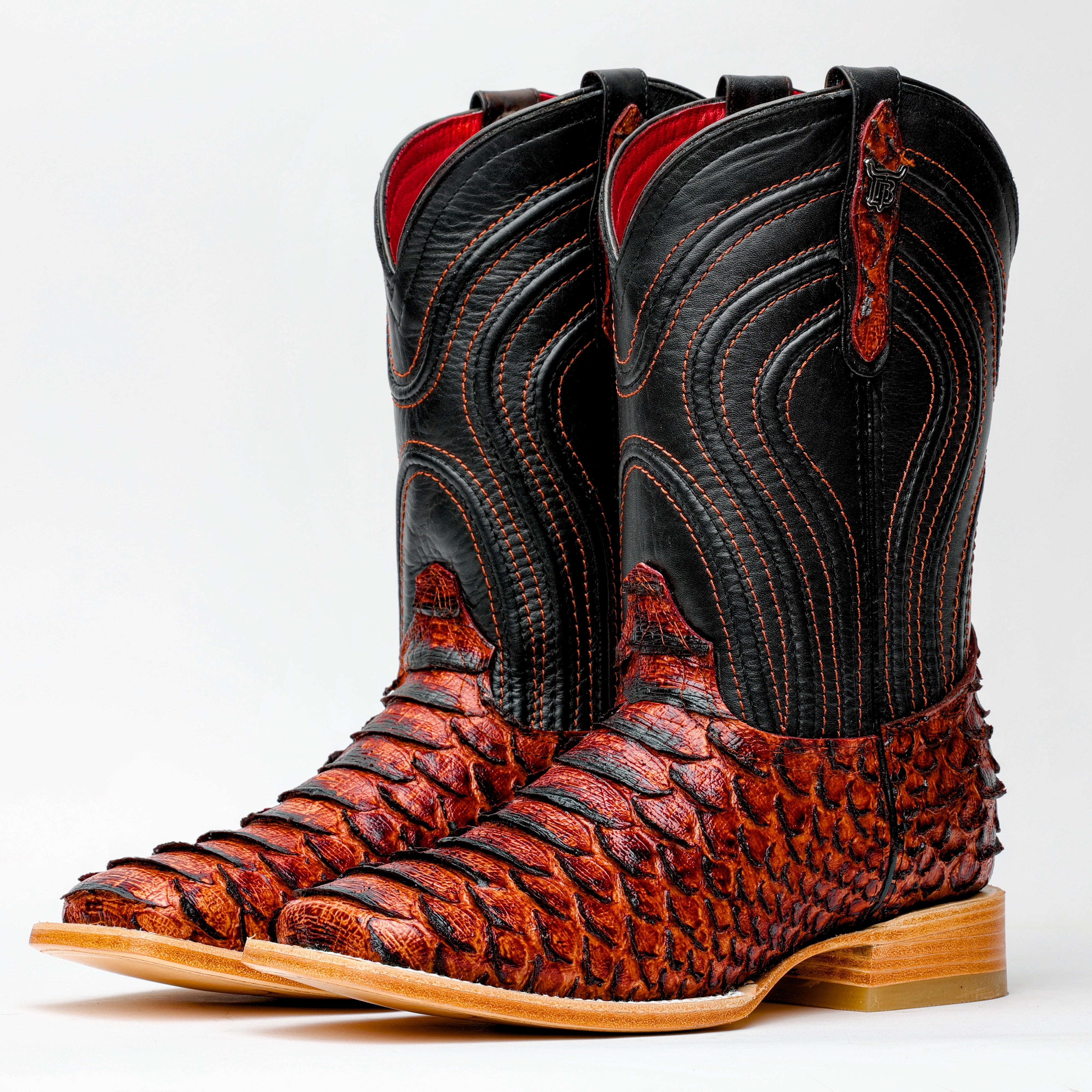 Cognac Jumbo Python Leather Boots - Square Toe