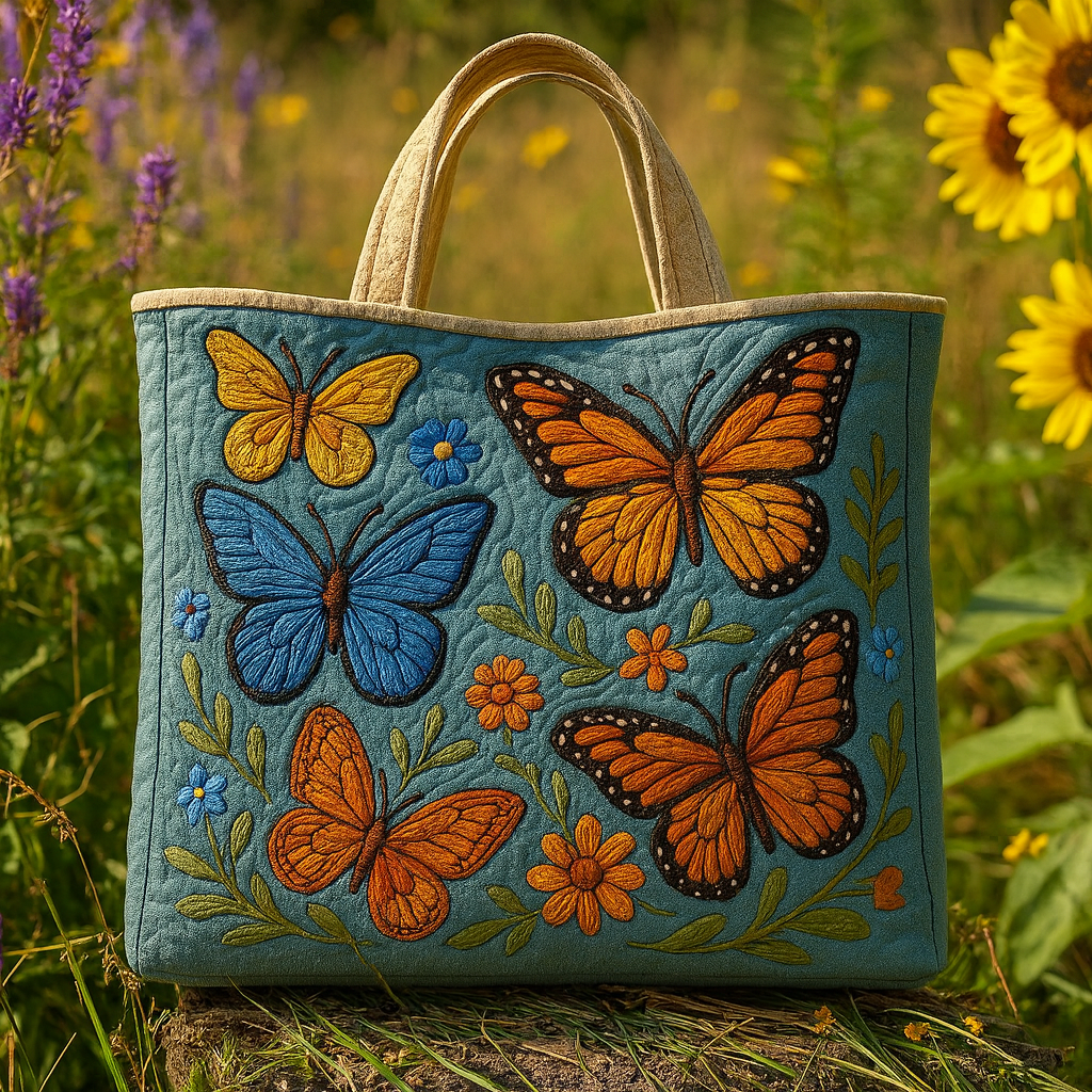 ✨ Dance of Blossoms & Butterflies — Garden Quilted Tote Bag