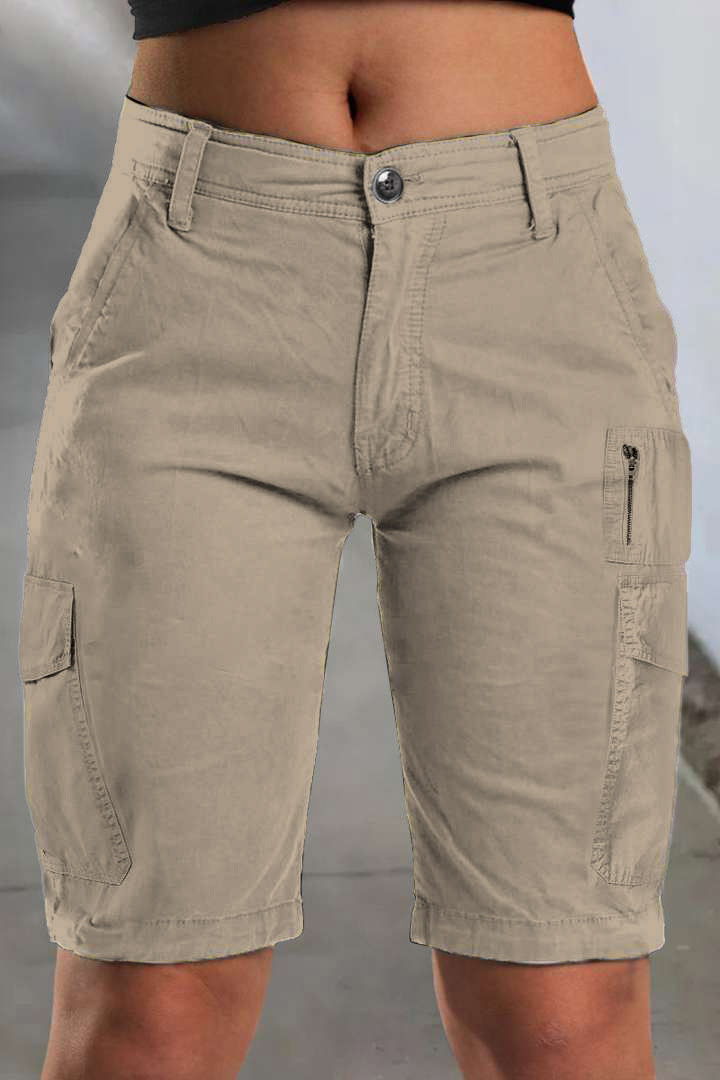 1Solid Multi Pocket Mid Rise Bermuda Cargo Shorts
