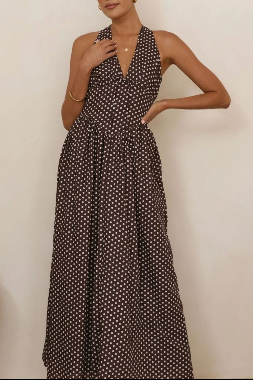 Backless Polka Dot Halter Neck Maxi Dress