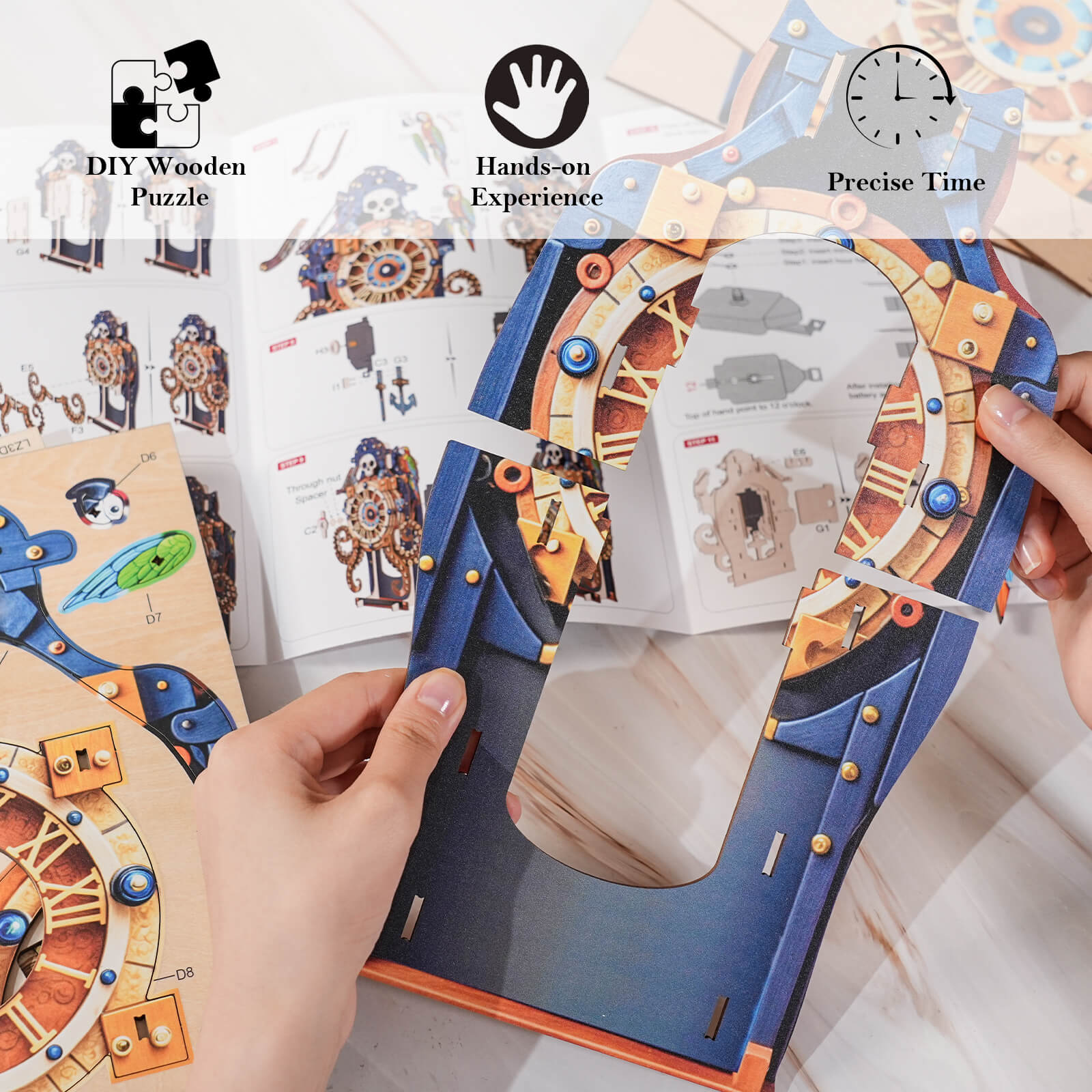 Octopus Sea Monster  â€“ DIY Wooden Clock, 3D Puzzle Craft Kit