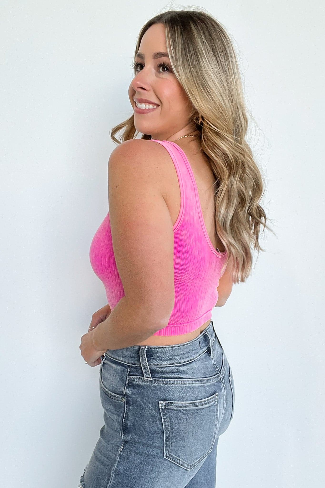 Mineral Wash Ribbed Split Neck Crop Tank