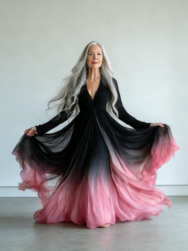 Embroidered Retro Loose Embroidered Printed Contrast Color Dress2828