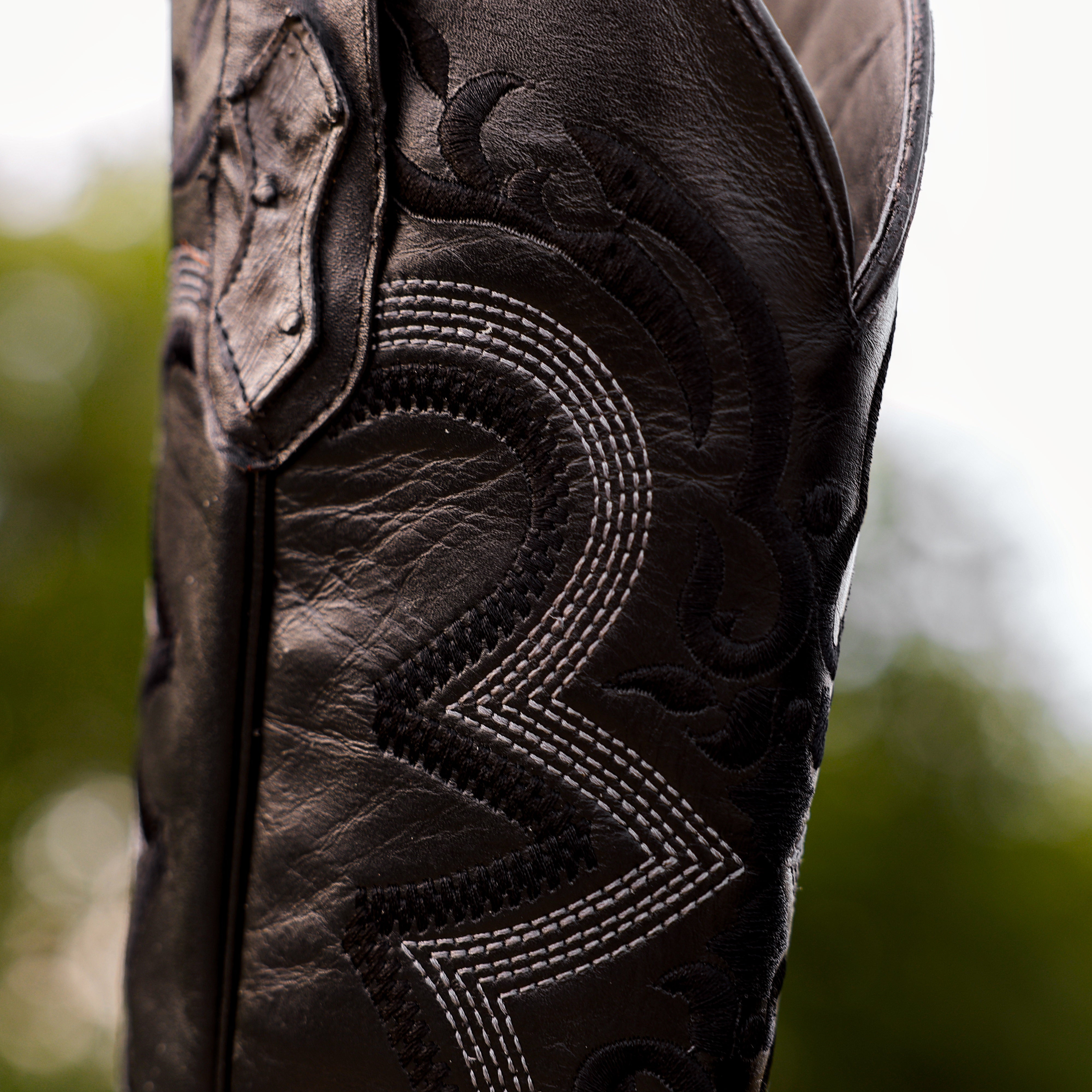 Grey Ostrich Leather Boots - Square Toe