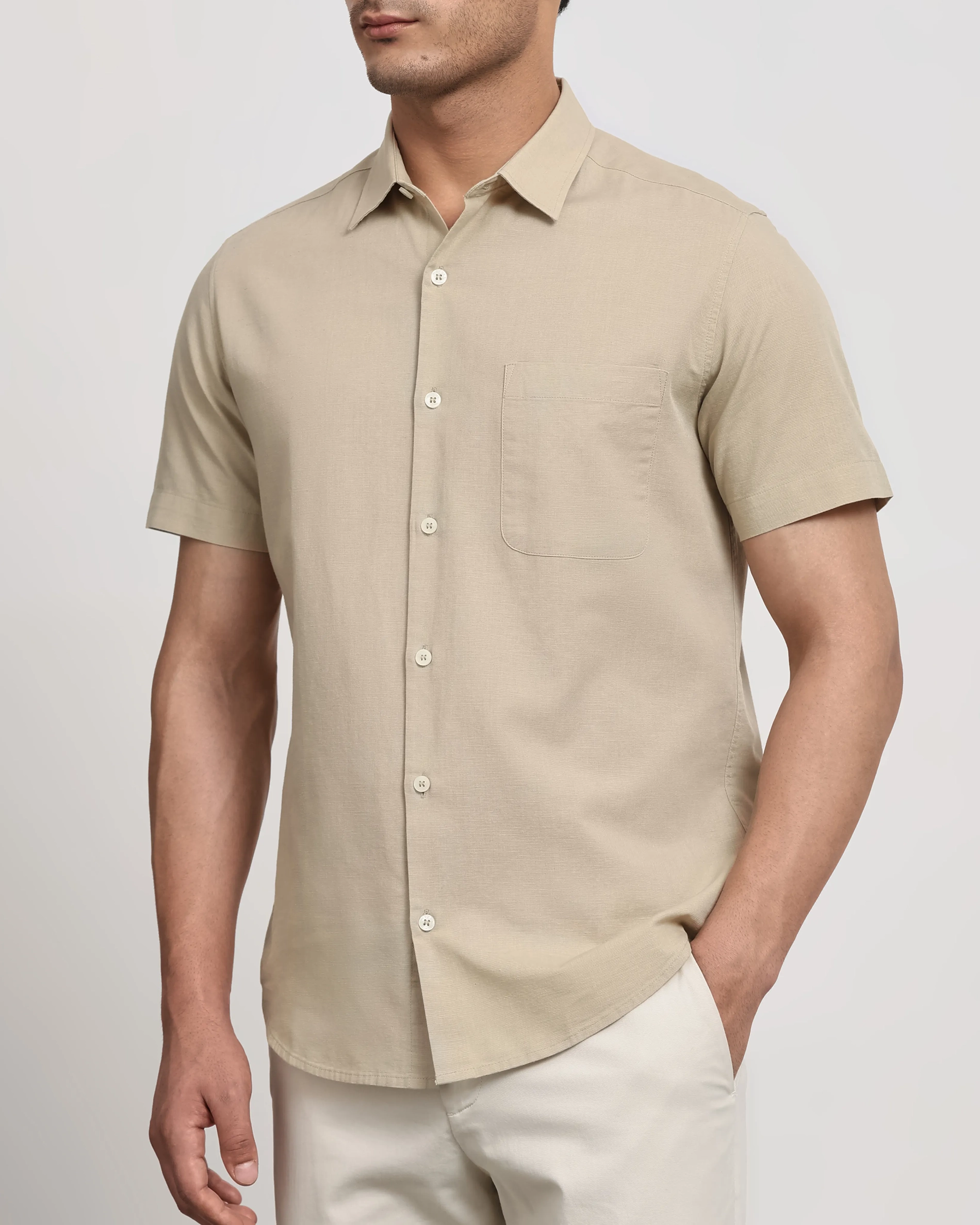 Simple And Soft Slim-Fit Breathable Beige Shirt