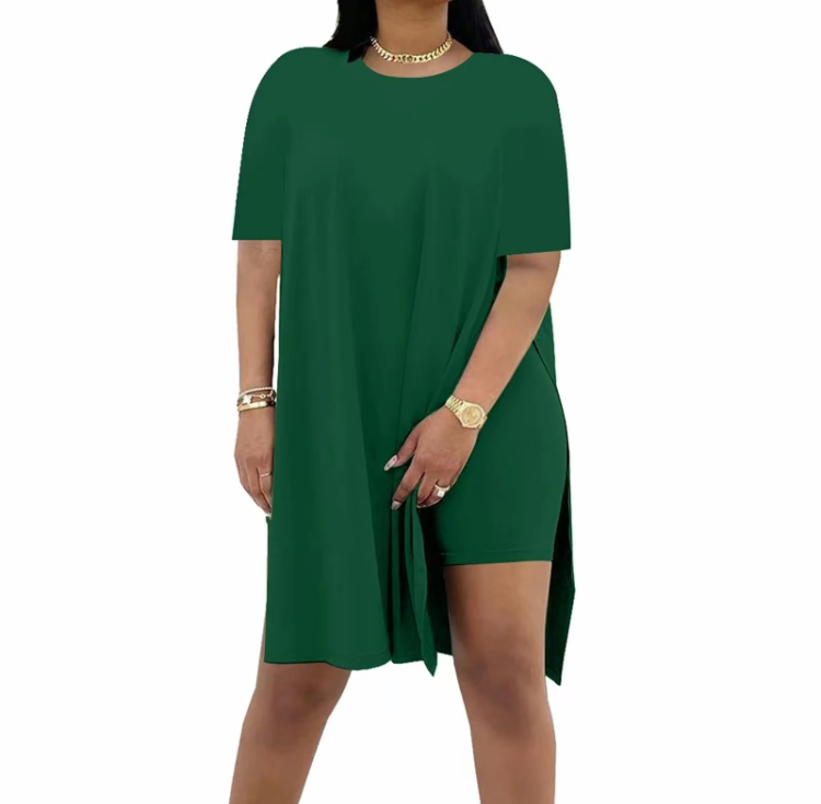 Plus Size Women's 2 Piece Outfit – Casual Basic Top and Shorts Set for Spring Summer Beach Vacation