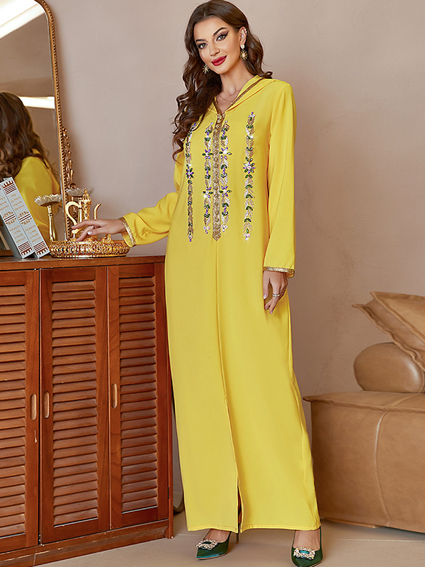 Casual Loose Sequined Solid Color Hooded Dress