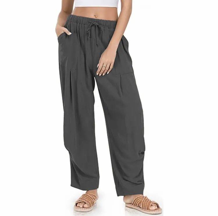 🧺 Women's Linen Harem Pants – Summer Drawstring Wide-Leg Lounge Trousers with Pockets