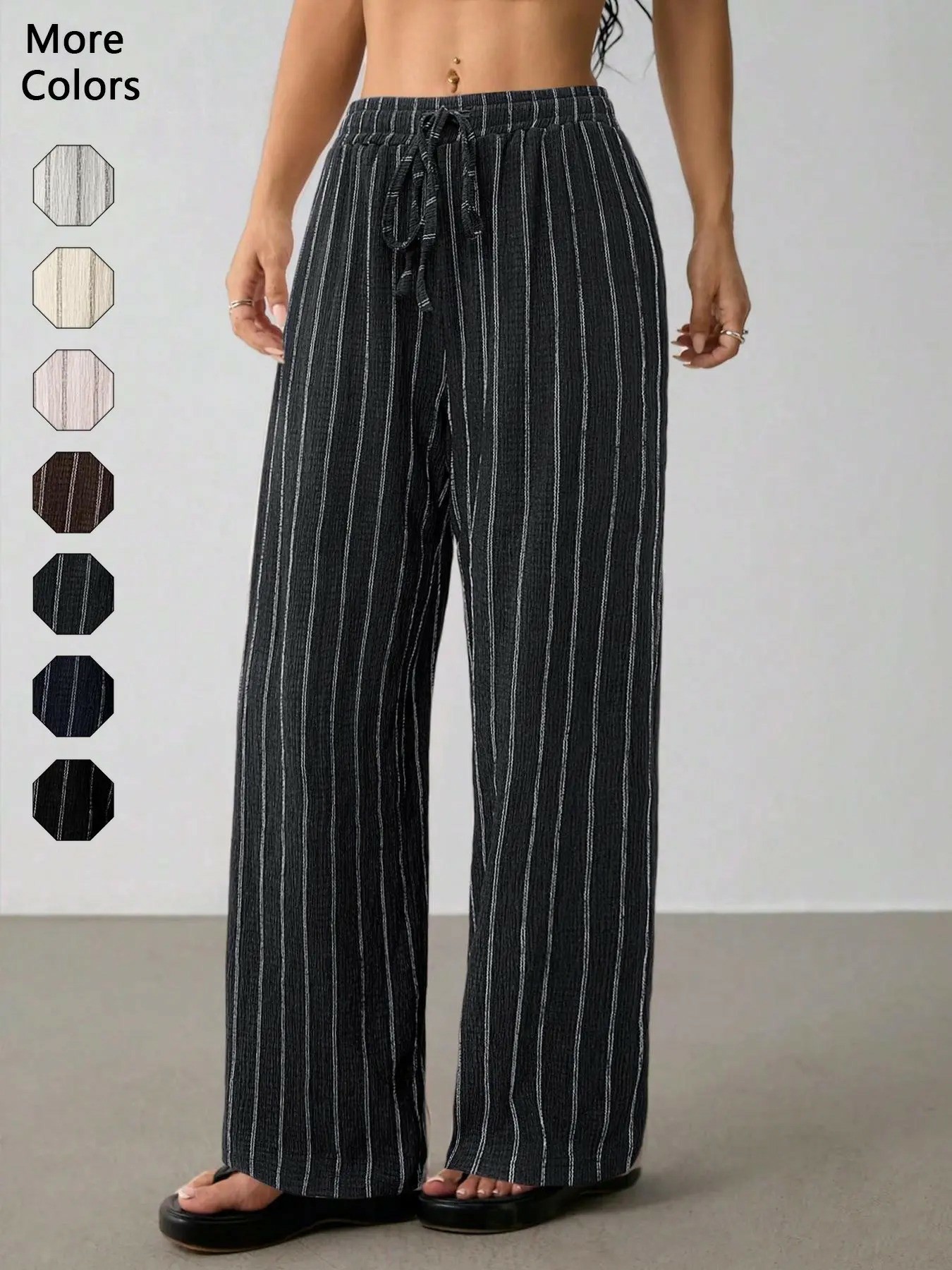 Women's Striped Waist-Tie Straight-Leg Loose Streetwear Pants