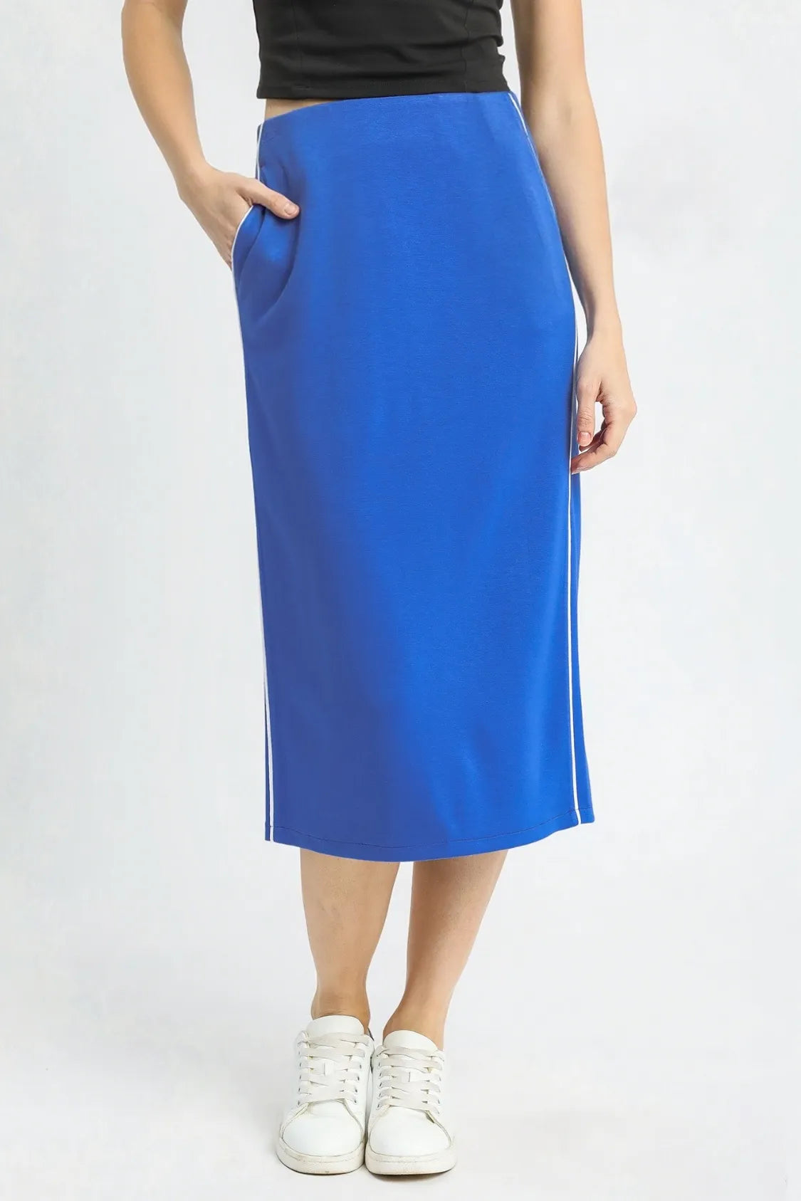 Umgee Midi Pencil Skirt with Contrast Piping Detail