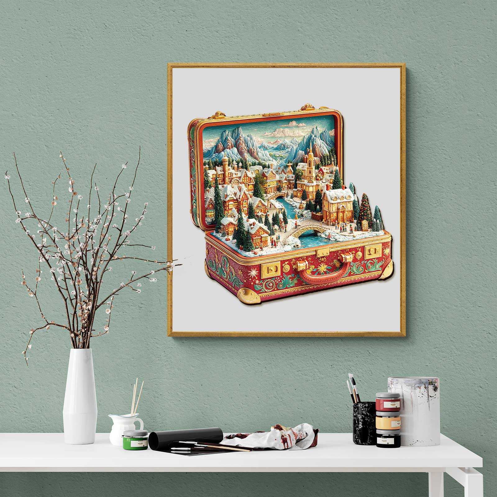 Suitcase Scenery-Christmas Wooden Jigsaw Puzzle