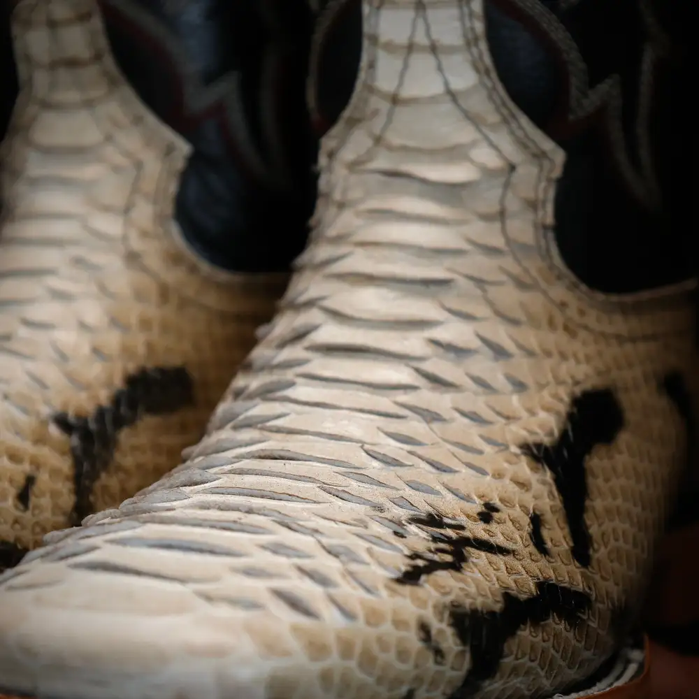 Natural Python Leather Boots — Square Toe