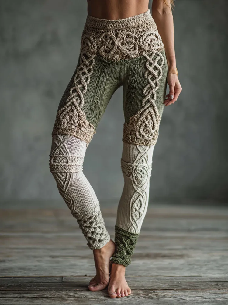 Vintage Viking Celtic Knit Art Cozy Leggings