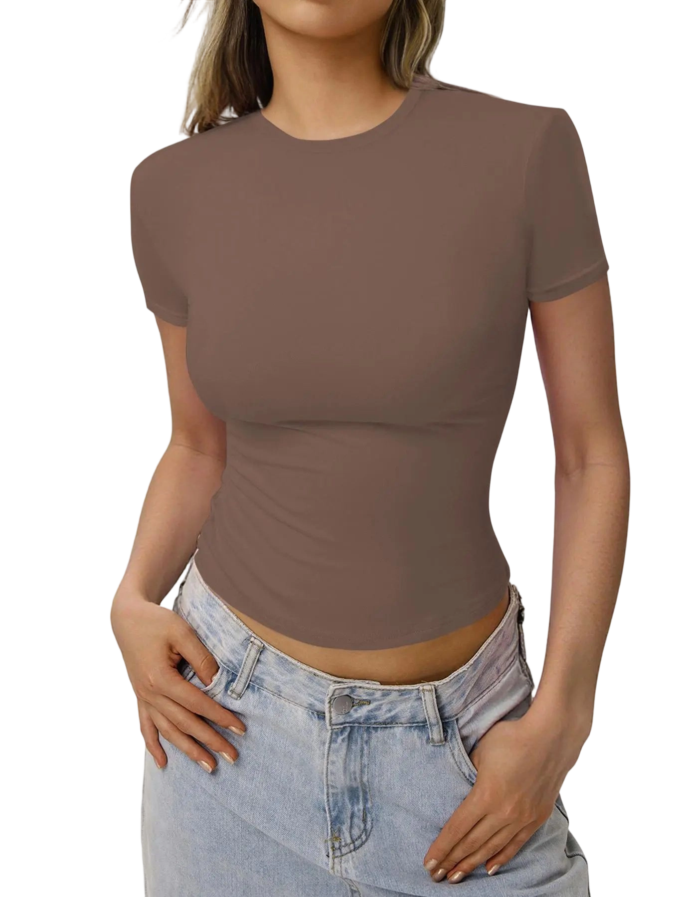 Women's Solid Tee, Casual Slim-fitting Short Sleeve T-shirt, Ladies Summer Clothes for Daily Wear