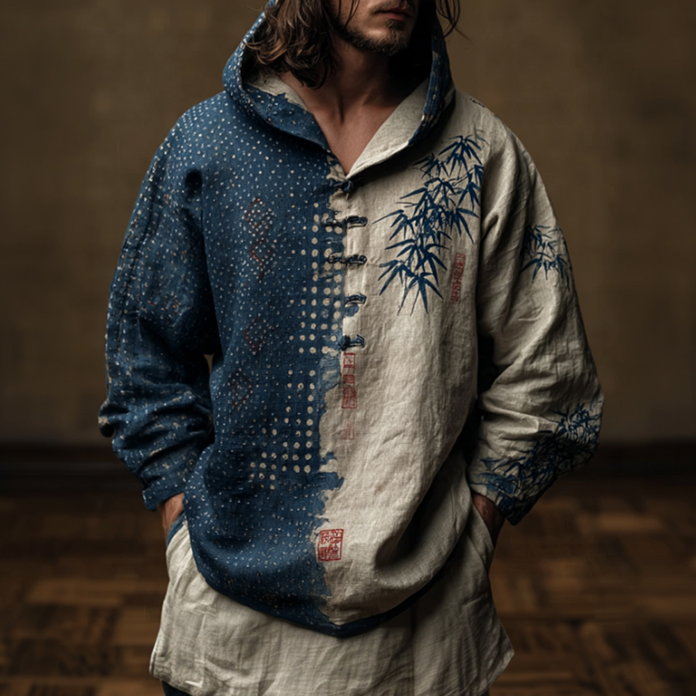 Bamboo Grove Japanese Art Two Tone Embroidered Hoodie