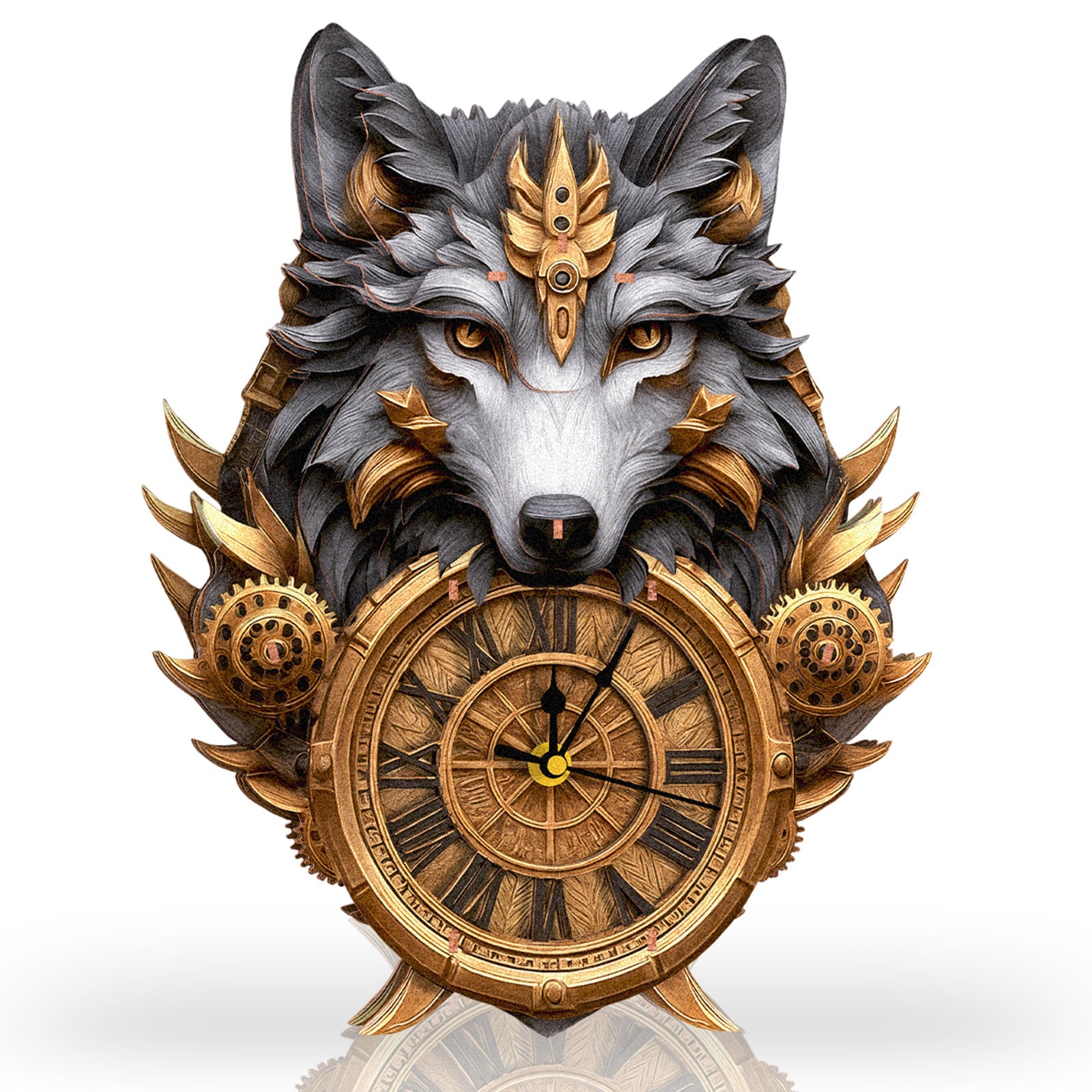 Gray Wolfâ€“ DIY Wooden Clock, 3D Puzzle Craft Kit