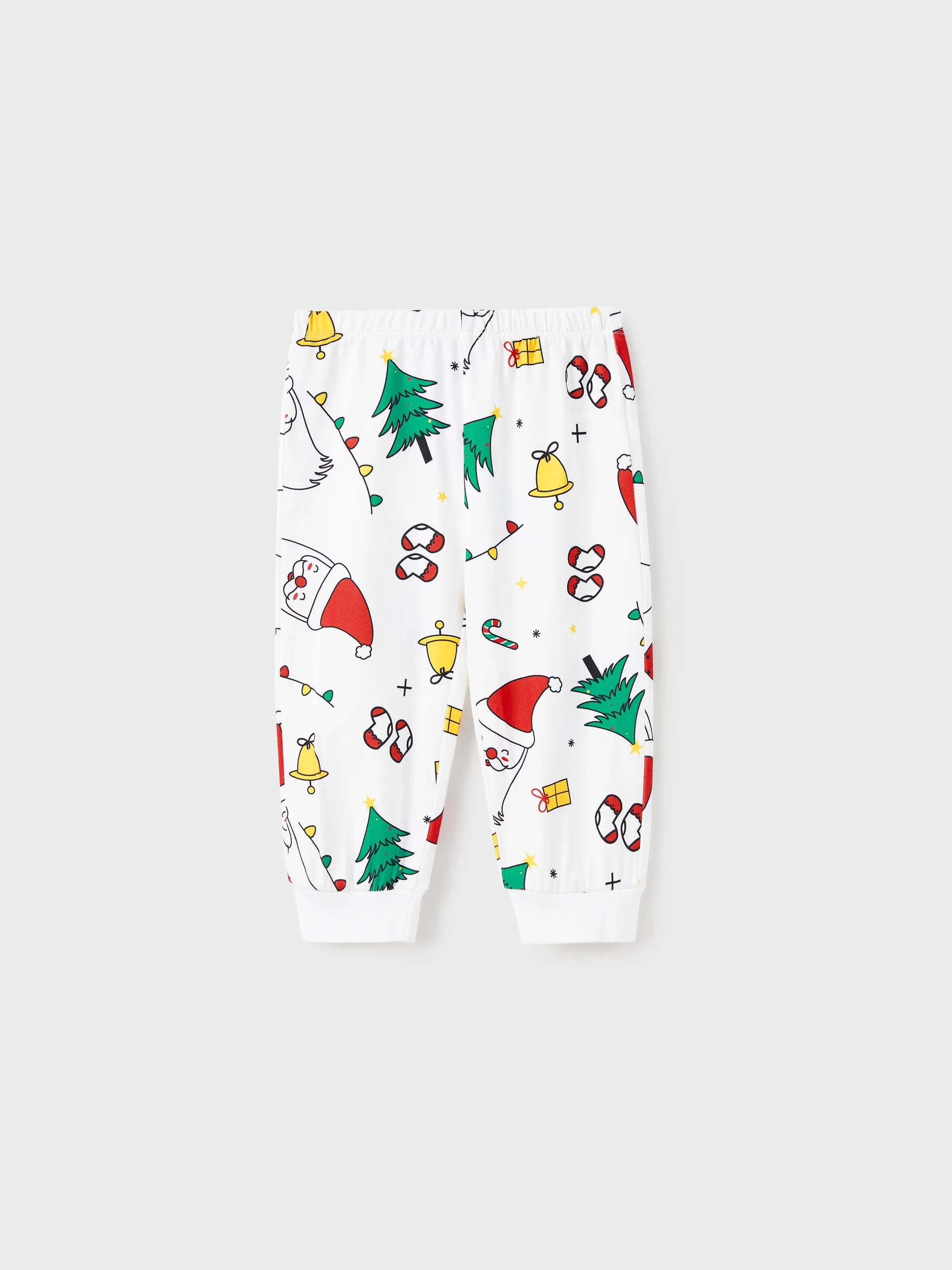 Christmas Family Matching Colorful Festival Theme Print Long Sleeve Pajamas Sets with Christmas Socks White