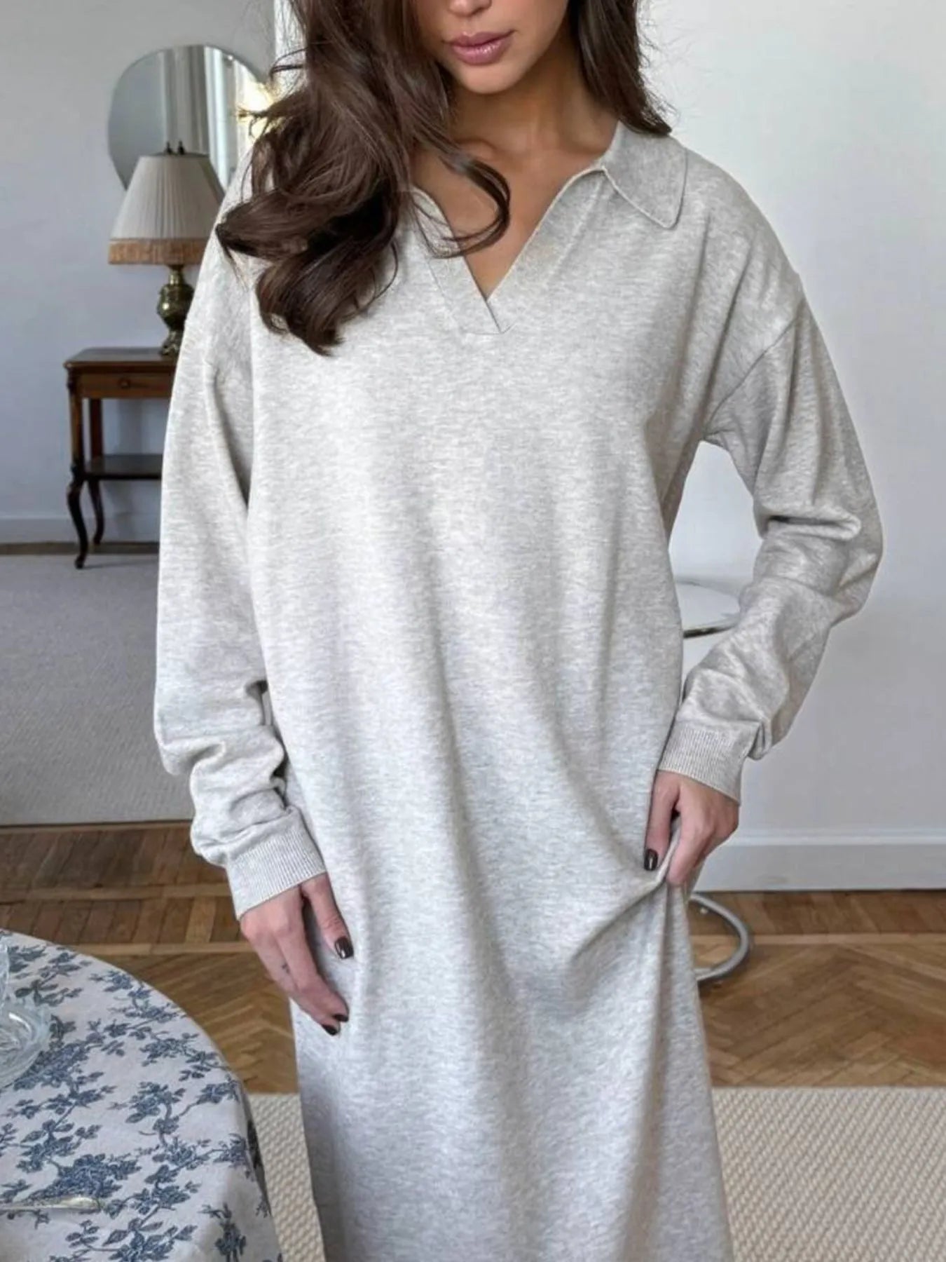 Long Sleeve Collared Neck Knit Dress