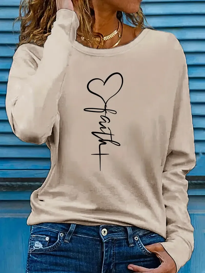 Soft Polyester Women's Casual Long Sleeve Crew Neck T-Shirt