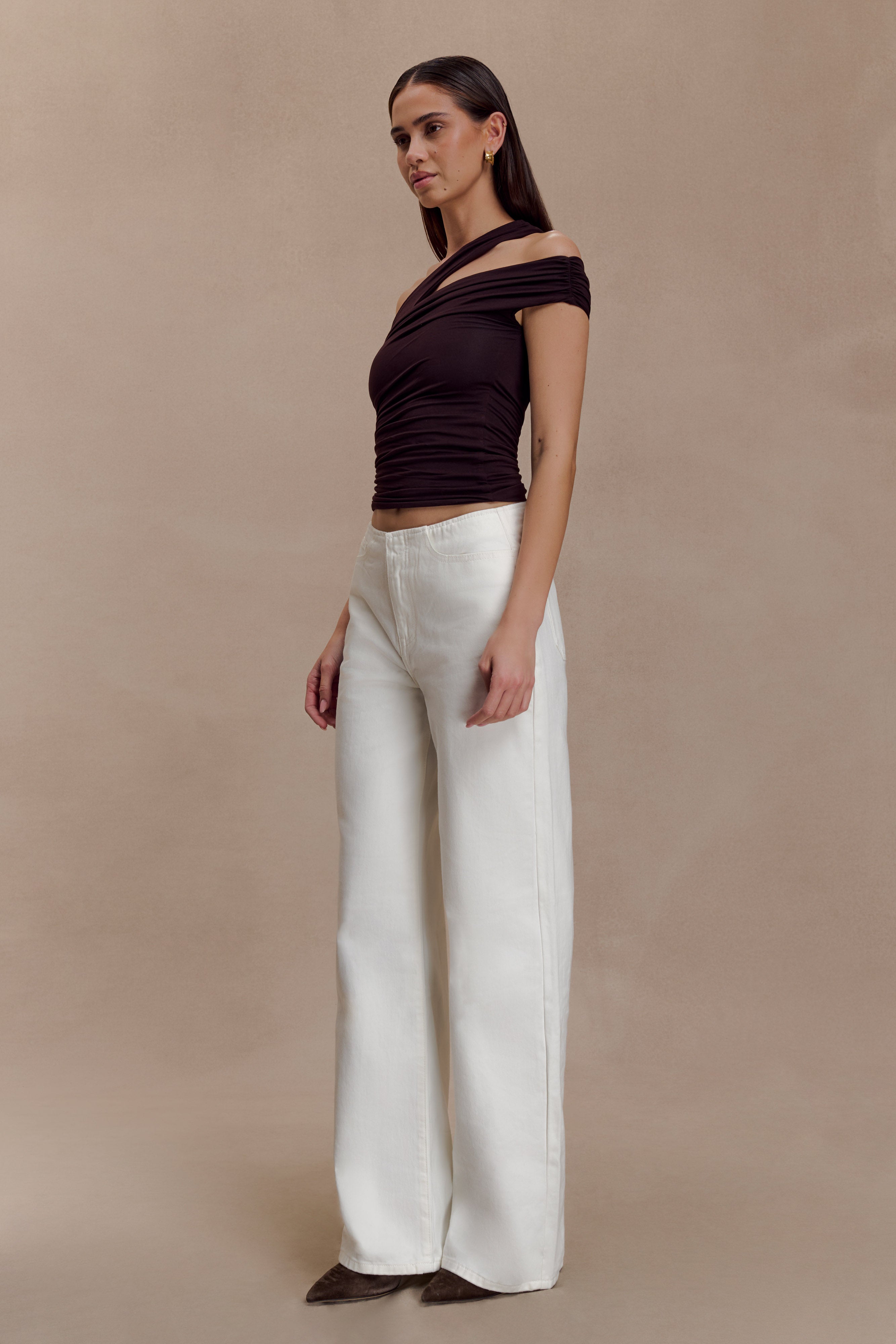 Brown One Shoulder Modal Top