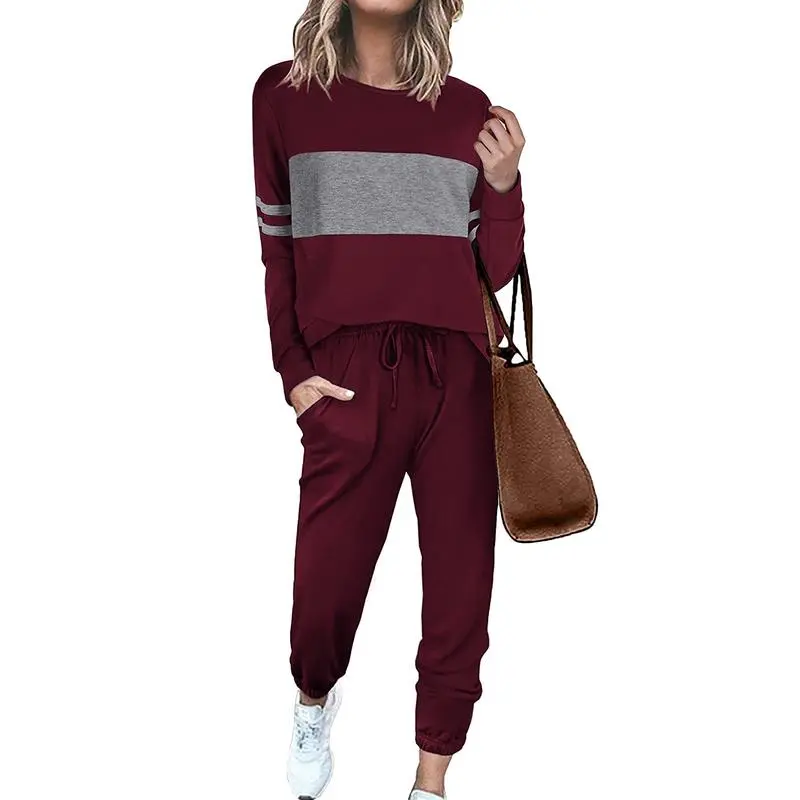Women's Lounge Set Color Block 2-Piece Crew Neck Tracksuit