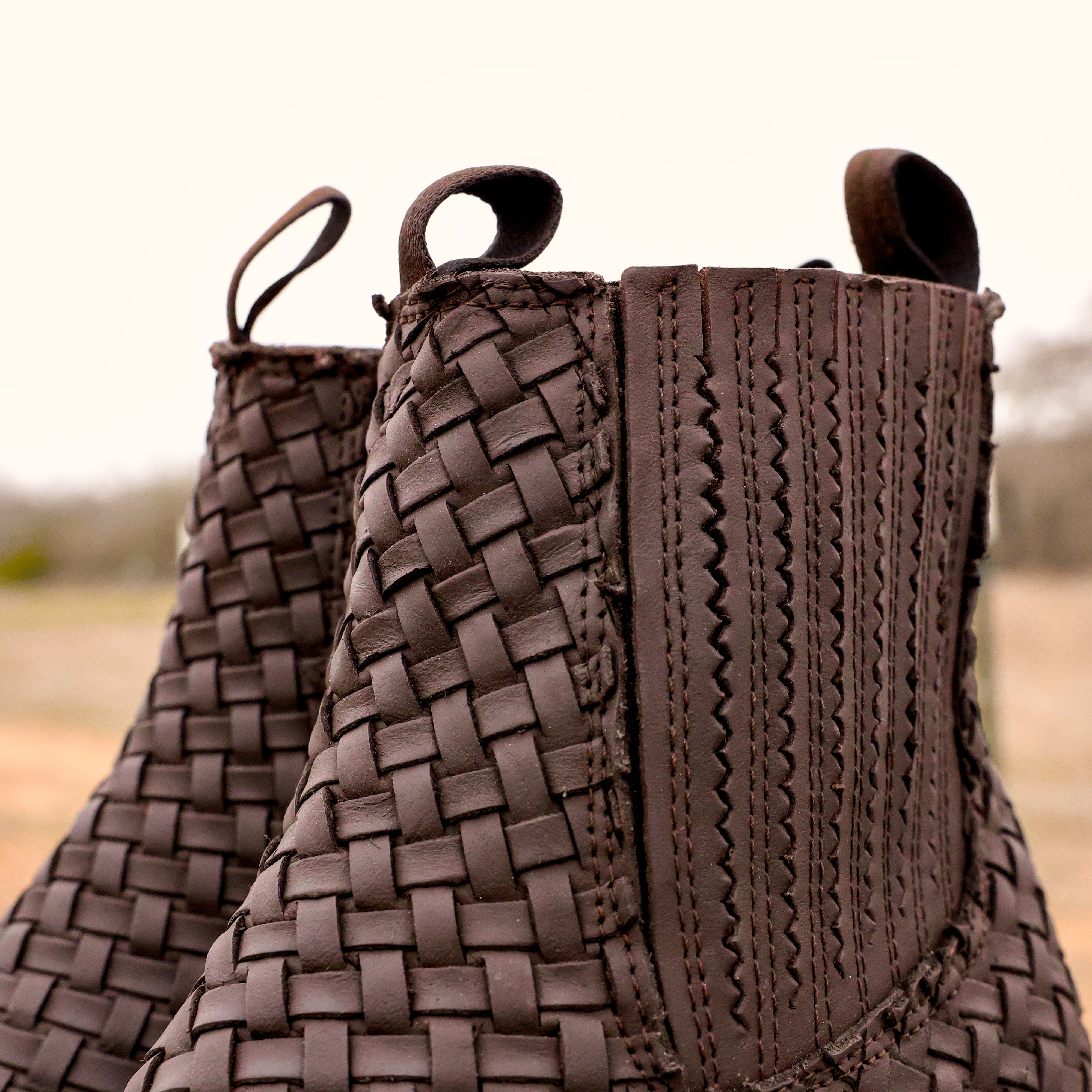 Chocolate Matte Brown Basketweave Leather Botines - Square Toe