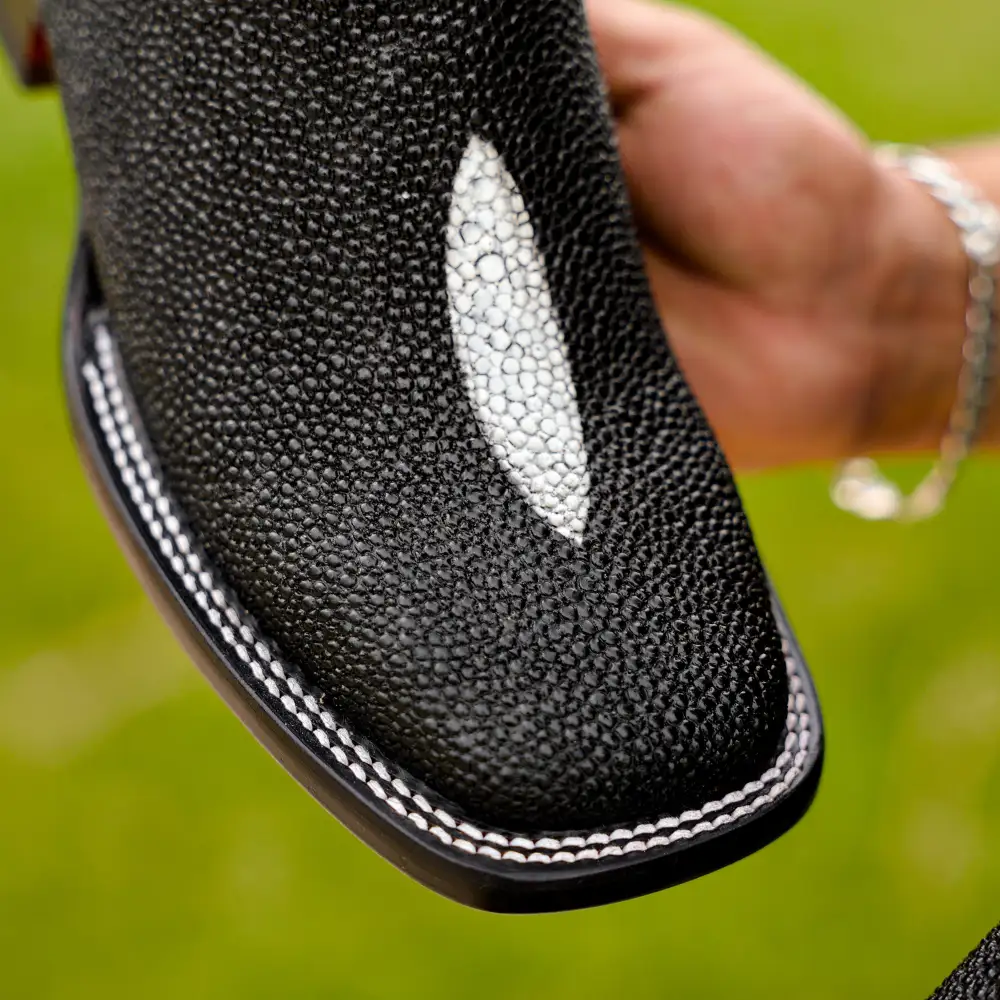 Black Stingray Leather Boots - Square Toe